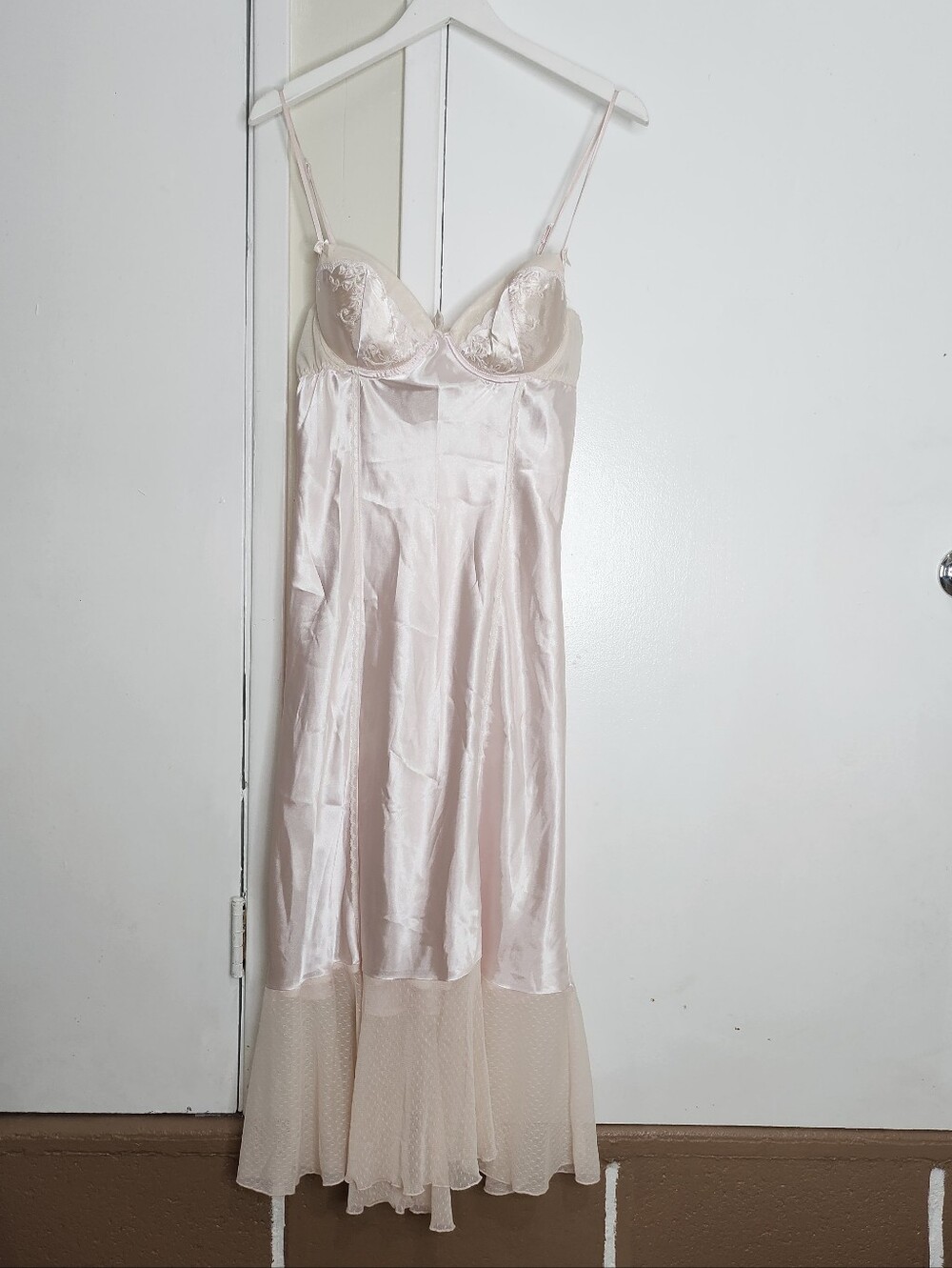 Expressions Satin Lace-Trim Chemise in Ivory Blush